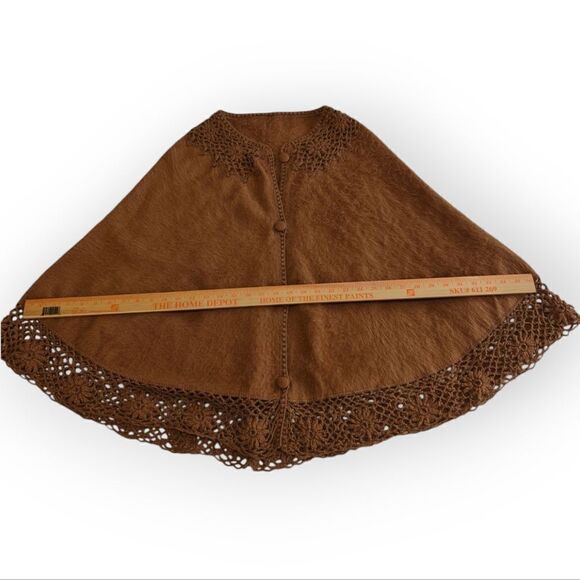 PERU 100% ALPACA CAPCHATEX caramel lace button front poncho L - Picture 3 of 7